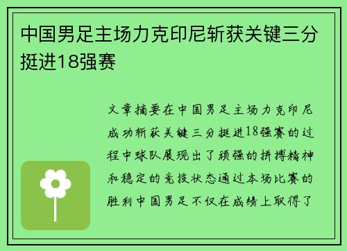 中国男足主场力克印尼斩获关键三分挺进18强赛 中国男足主场力克印尼斩获关键三分挺进18强赛